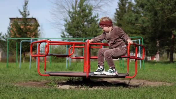 Little Girl Playing Playground Entertainment Public Place Child Rests Fresh — Stock Video