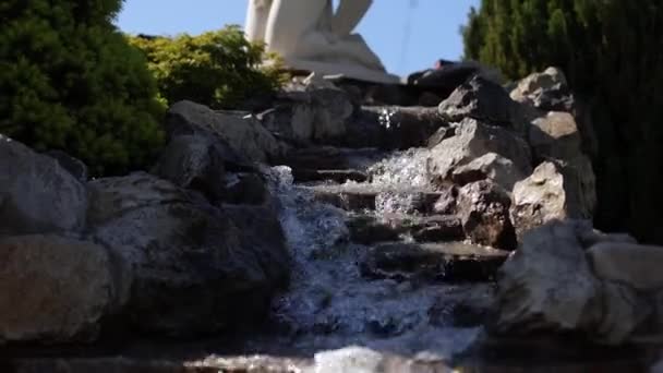 Strumień Czystej Wody Mały Wodospad Źródło Czystej Zimnej Wody Woda — Wideo stockowe