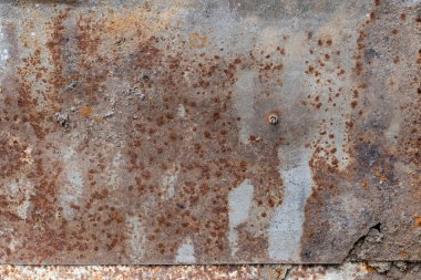 Paslı arka plan, metal doku. Metal yaşla oksitlenir. Paslı yüzeyler. Yukarıdan yakın çekim.