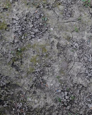 Toprak zemin, kil dokusu. Kırsal endüstri bahar arazisi. Yukarıdan yakın çekim. Kuru zemin, sert zemin