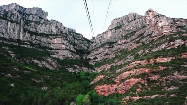 Teleférico Para Montanha Monastério Montserrat Câmera Lenta Imagens Alta Qualidade — Vídeo de Stock