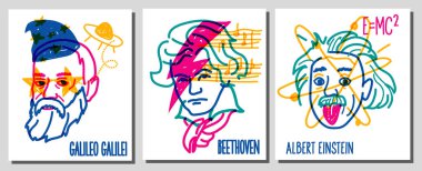 Vector line illustration of famous people