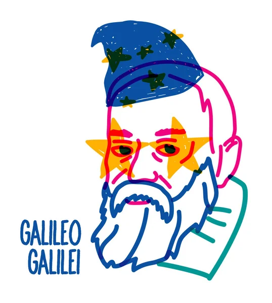 Galileo Galilei Vektor Vázlat Portré Elszigetelt Vektorillusztráció — Stock Vector