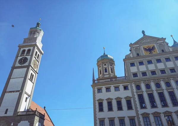 Perlach塔和Augsburg市政厅 — 图库照片