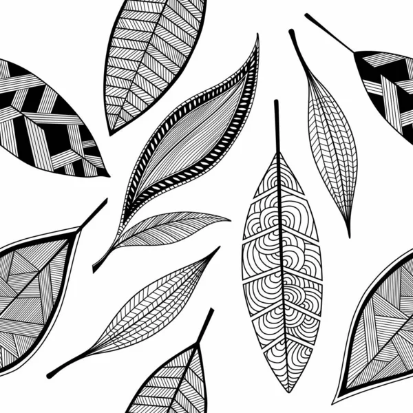 Vektornahtloses Muster Mit Blättersilhouetten Blättermuster — Stockvektor