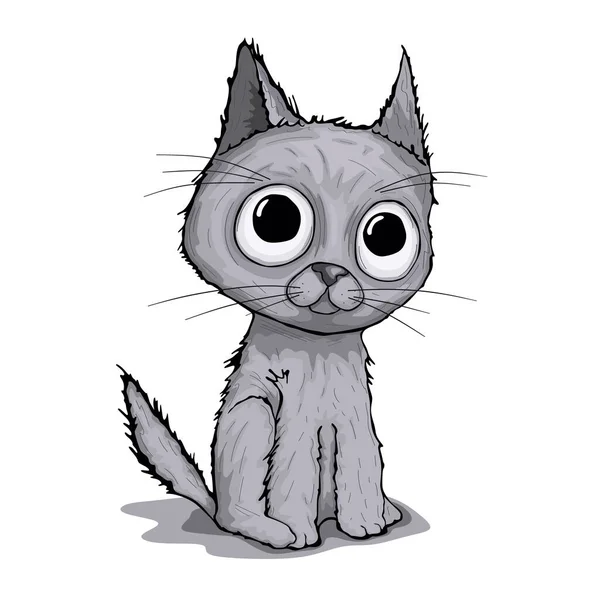 Desenhos Animados Gato Cinza Bonito — Vetor de Stock