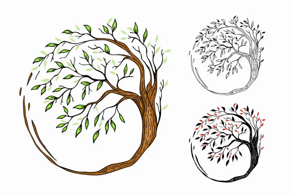 Логотип Вектора Кругового Дерева Символизирует Жизнь Красоту Рост Силу Хорошее — стоковый вектор