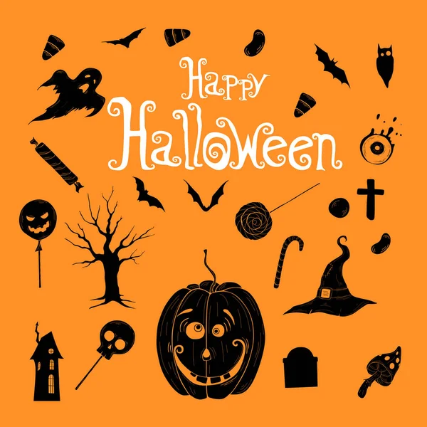 Joyeux Halloween Illustration Vectorielle Avec Citrouille Modèle Conception Carte — Image vectorielle