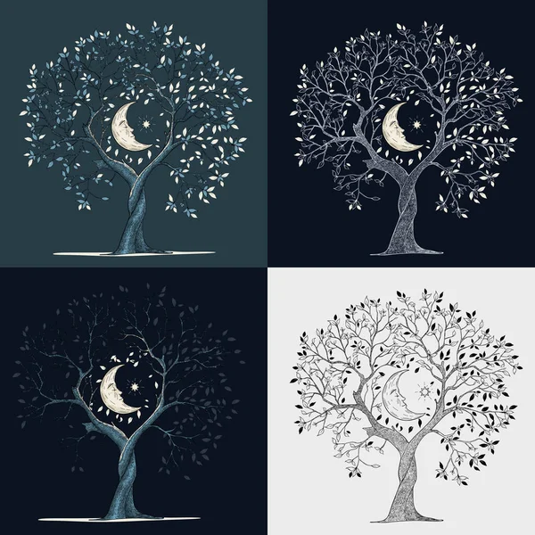 Дерево Життя Місяць День Ніч — стоковий вектор