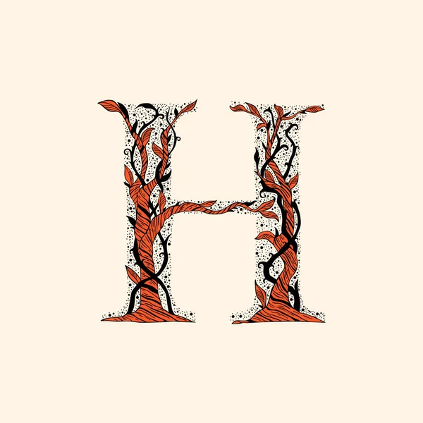 字母H 有分枝和叶子 — 图库矢量图片