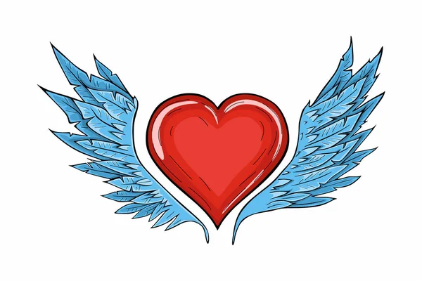 Стилизованное Сердце Голубыми Крыльями — стоковый вектор