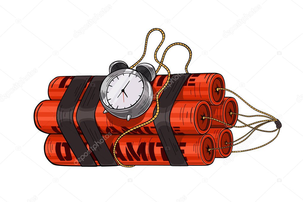 TNT dynamite red bomb with a timer isolated on a white background