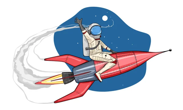 Astronauta Sentado Cohete Ilustración Vectorial Sobre Fondo Espacial — Archivo Imágenes Vectoriales