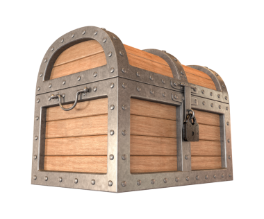 Eski ahşap göğüs kutusu, 3 boyutlu.