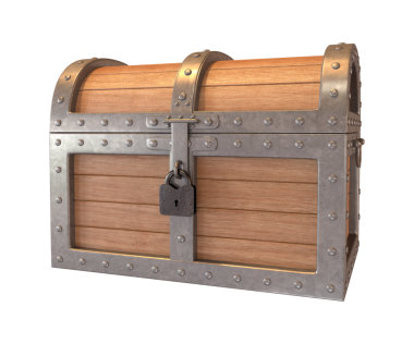 Eski ahşap göğüs kutusu, 3 boyutlu.