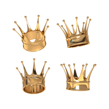 Kraliçe ya da kral için altın taçlar. Farklı konumlar