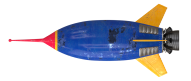 Klasik tarzda mavi ve sarı uzay roketi