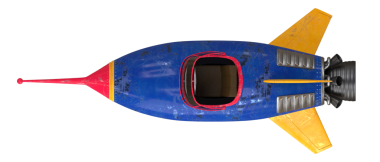 Klasik tarzda mavi ve sarı uzay roketi