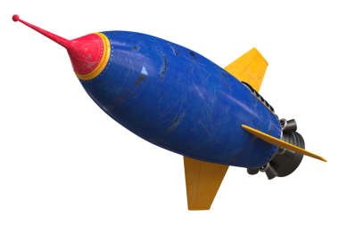 Klasik tarzda mavi ve sarı uzay roketi