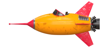 Klasik tarzda sarı ve kırmızı uzay roketi