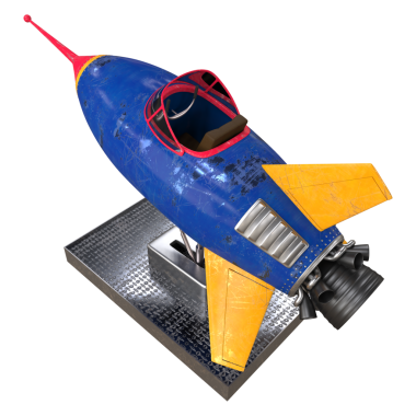 Klasik tarzda mavi ve sarı uzay roketi