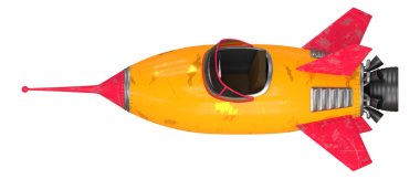 Klasik tarzda sarı ve kırmızı uzay roketi