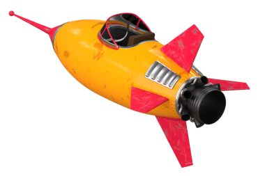 Klasik tarzda sarı ve kırmızı uzay roketi