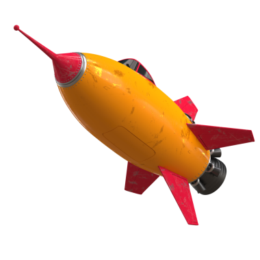 Klasik tarzda sarı ve kırmızı uzay roketi