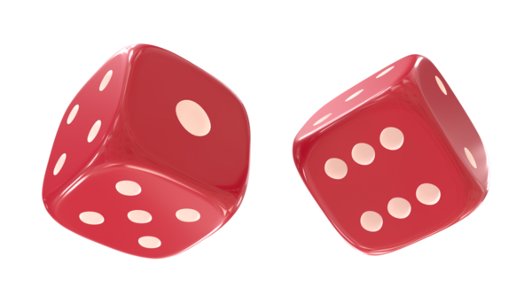 Two red dice, isolated on dark