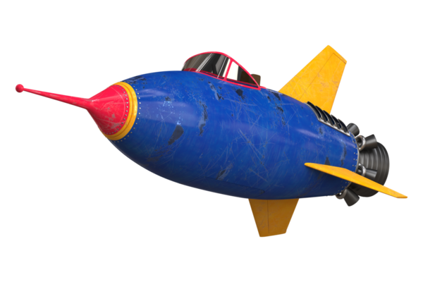 Klasik tarzda mavi ve sarı uzay roketi