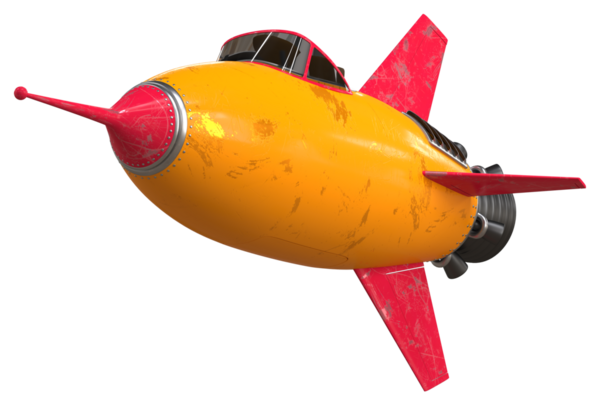 Klasik tarzda sarı ve kırmızı uzay roketi