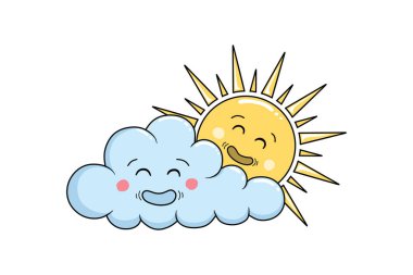 Neşeli bir güneş bulutların arkasından bakar