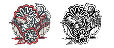 Karalama çiçekli zentangle dairesi deseni