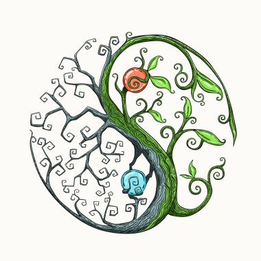 Fantasy tree with leaves on the Yin Yang symbol clipart