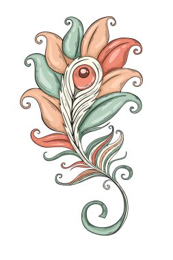 Tavus kuşu tüyü. Vektör Zentangle tüyleri