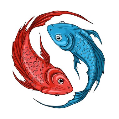 Koi balığı illüstrasyonlu Yin Yang sembolü