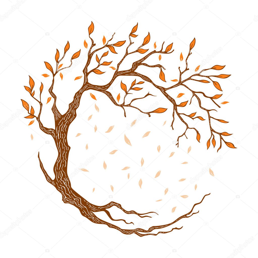Four seasons - autumn. Circle Tree, flat design