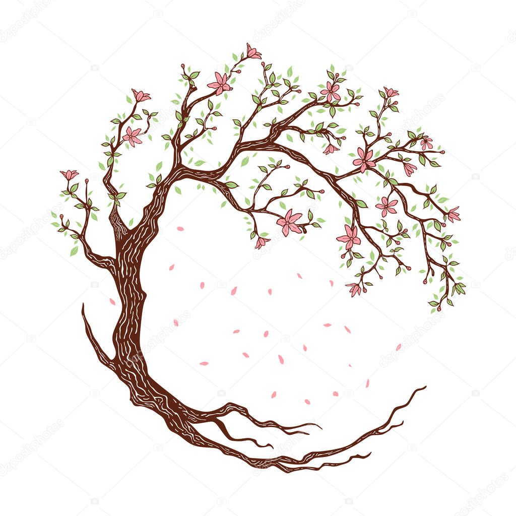 Four seasons - spring. Circle Tree, flat design