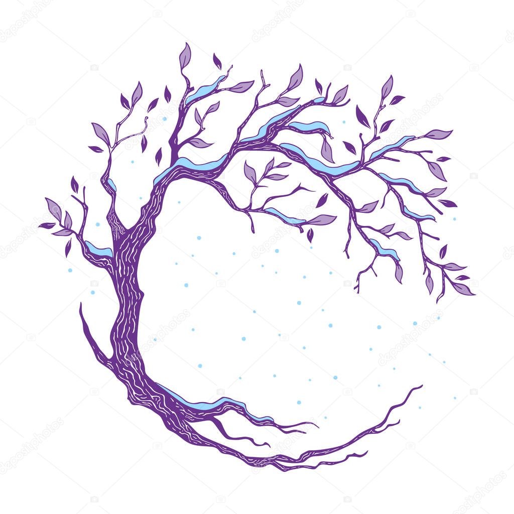 Four seasons - winter. Circle Tree, flat design