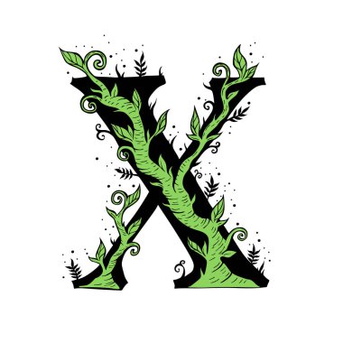 Dal Yaprakları 'ndan oluşturulan X Ağaç Dalları Harfi