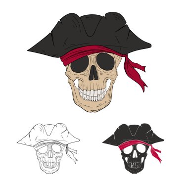 Korsan kafatası kaptanı şapka vektör çizimi