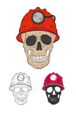 Madenci kaskındaki kafatası. Vektör illüstrasyonu