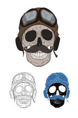 Pilot kasklı kafatası, retro biçim vektör çizimi