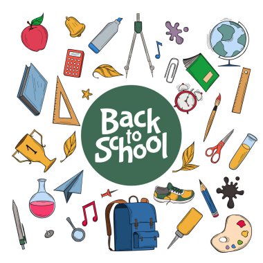 Okul Malzemeleri Karalama Vektörü Ayarına Dön