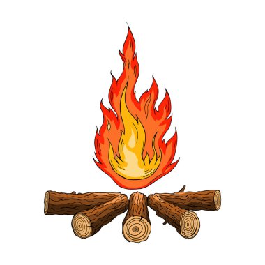 Şenlik ateşi, odun kütükleri Vektör illüstrasyonu