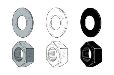 Metal fındık ve çamaşır makinesi vektör çizimi