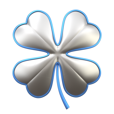 Beyaz arkaplanda parlak metal yonca