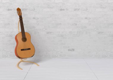Klasik Akustik Gitar Tahta Sahne 3D