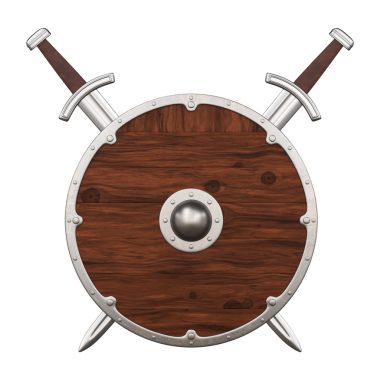 Orta Çağ Viking kalkanı, çapraz kılıçlarla 3 boyutlu.