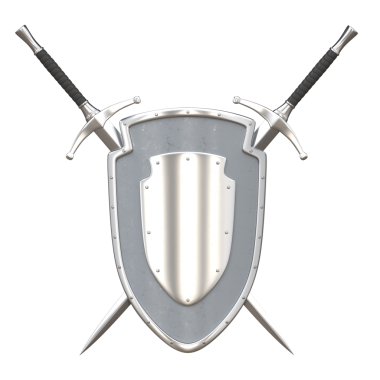 Orta Çağ kalkanı ve çapraz kılıçlar.